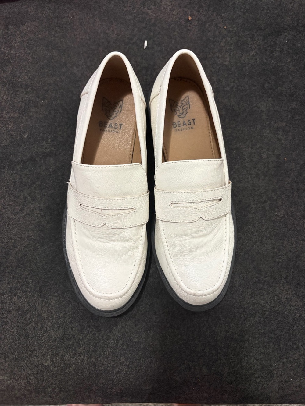 BEAST FASHION White Leather Slip-On Penny Loafers